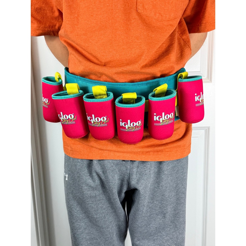 VINTAGE Igloo Drink Belt Holder Caddy‎ 6 Can Cooler Party Festival Beach BBQ VTG